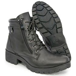 Bota Coturno Feminino Couro Preto BR2 Lady Zíper Lateral 
