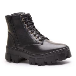 Coturno Bota Feminina Camurça Preta 2035 Sola Trat... - COMPRESHOES