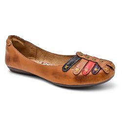 Sapatilha Feminina Couro Whisky e Colorido Bico Re... - COMPRESHOES