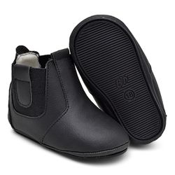 Bota Botinha Bebe Couro Preto Primeiros Passos Con... - COMPRESHOES