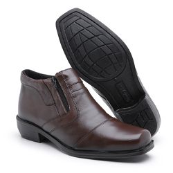 Bota Social Clássica Marrom Bico Quadrado Solado d... - COMPRESHOES