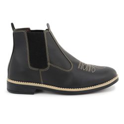 Botina Masculina Chelsea Bordada Couro Preto Confo... - COMPRESHOES