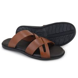 Chinelo Sandália Masculino Couro Marrom Confort Ortopédica Granado