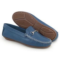 Mocassim Feminino Moderno Confort Couro Azul 460 G... - COMPRESHOES