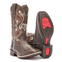 Bota Texana Infantil Bordada Reforçada Café Kapell