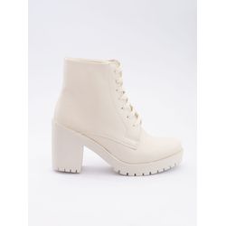 Bota Coturno Feminino Branco Confortável com Salto... - COMPRESHOES