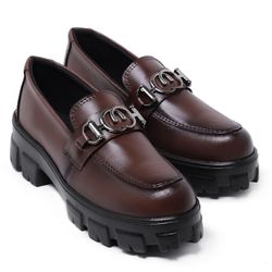 Mocassim Feminino Marrom Couro Confort Sola Trator... - COMPRESHOES