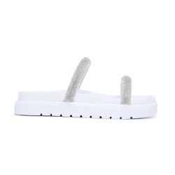 Sandália Papete Feminina Slide Branco Brilhante Qu... - COMPRESHOES