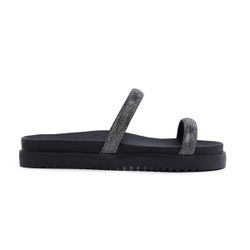 Sandália Papete Feminina Slide Preto Brilhante Qua... - COMPRESHOES