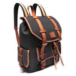 Mochila Casual Mala Viagem Resistente a Agua e Divisória Notebook em Lona e Couro - Preto