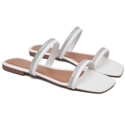 Rasteirinha Feminina Branco Prática Confortável Leve Verão Luxo