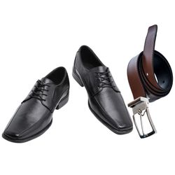 Kit Sapato Social de Amarrar em Couro Bico Alongad... - COMPRESHOES