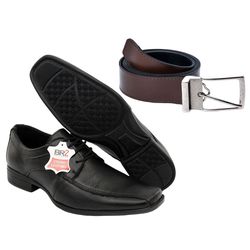 Kit Cinto Dupla Face Masculino em Couro Cafe e Pre... - COMPRESHOES
