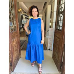 Vestido Longo Com Franzidos Azul - CONSULADO DA MODA