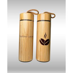 Garrafa Térmica De Bambu Personalizada - GUSTAVO LEONEL CAFÉS ESPECIAIS 