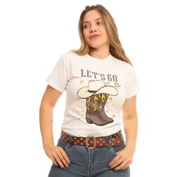 Camiseta Feminina Country Lets Go Branca - Camiset... - Country Shop Botas Texanas