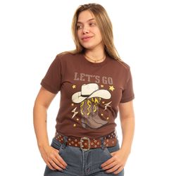 Camiseta Feminina Country Lets Go Marrom - Camiset... - Country Shop Botas Texanas