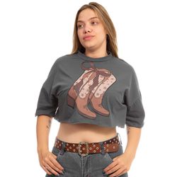 Camiseta Cropped Feminina Over Country - Camiseta... - Country Shop Botas Texanas