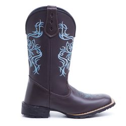 Bota Feminina Texana Floral Azul - 33 - Country Shop Botas Texanas