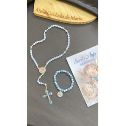 Terço Anjo da Guarda e Pulseira -Azul - 638827 - Cuidado de Maria