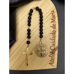 Terço Compacto Sao bento - Dourado e Preto - 77397... - Cuidado de Maria