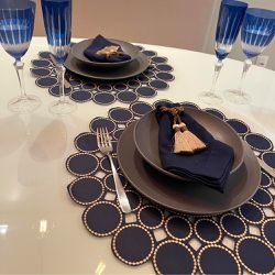 Jogo Americano Esfera Azul Marinho Com Dourado - DECORABI