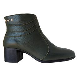 Bota Feminina cano baixo zíper Couro legítimo Verde Musgo Salto