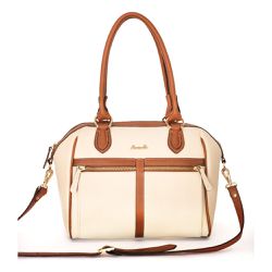 Bolsa Feminina Poucelle em couro Off White e Caramelo