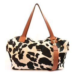 Bolsa Feminina Poucelle em couro pêlo branco e preto, animal print, com alças whisky