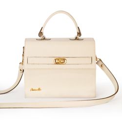 Bolsa feminina Poucelle em Couro Off White de mão e transversal com alça ajustável