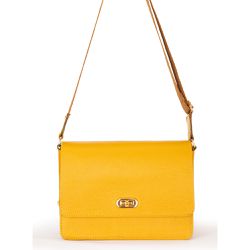 Bolsa feminina Poucelle em Couro Amarelo mostarda transversal alça ajustável