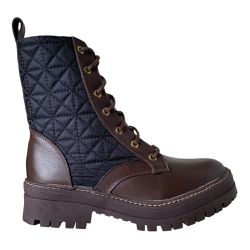 Bota Feminina Coturno Couro Café Matelassê Street Urban