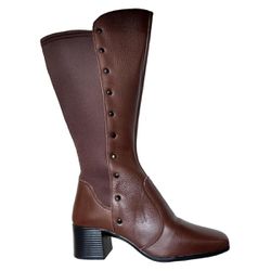 Bota Feminina cano alto em Couro Marrom com Salto