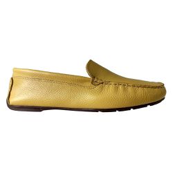 Mocassim Feminino Couro Amarelo Pesponto
