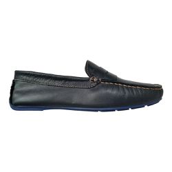 Sapato Mocassim Feminino Couro Legítimo Azul Marinho Pesponto