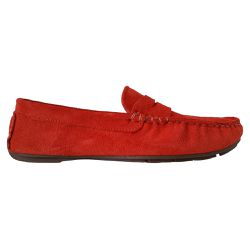 Mocassim Feminino Couro Camurça Laranja Pesponto