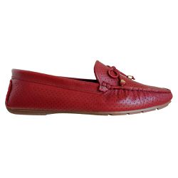 Mocassim Feminino em Couro Vermelho / Laço