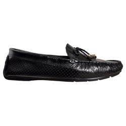 Mocassim Feminino em Couro Preto / Laço