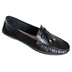 Mocassim Feminino em Couro Preto / Laço