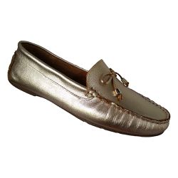 Mocassim Em Couro Ouro Branco / Laço - ELAINE20-OB... - DEDMARCALCADOS