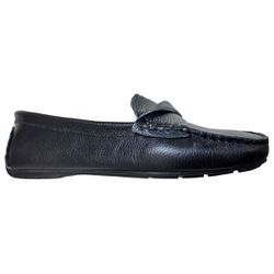Sapato Mocassim Feminino Couro Legítimo Preto Pesponto