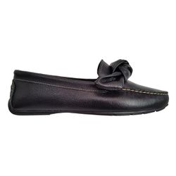 Sapato Mocassim Feminino Couro Preto Pesponto