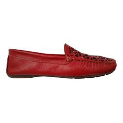 Mocassim Feminino em Couro Vermelho / Vazado / Laser