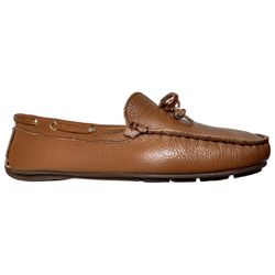 Sapato Mocassim Feminino Couro Legítimo Capuccino Laço pesponto