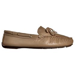 Sapato Mocassim Feminino Couro Legítimo Nude Laço pesponto
