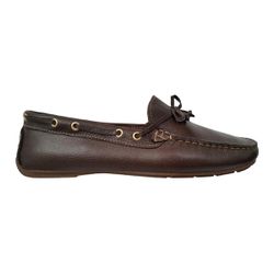 Sapato Mocassim Feminino Couro Legítimo Café Laço pesponto
