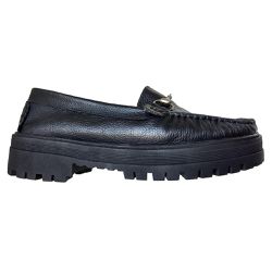 Mocassim Feminino em Couro Preto Sola Alta