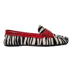 Sapato Mocassim Feminino Couro Legítimo Zebra / Vermelho