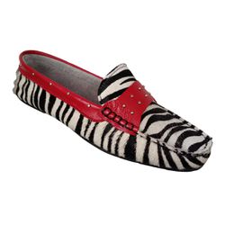 Mocassim Feminino em Couro Zebra / Vermelho