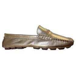 Mocassim Feminino em Couro Ouro Branco